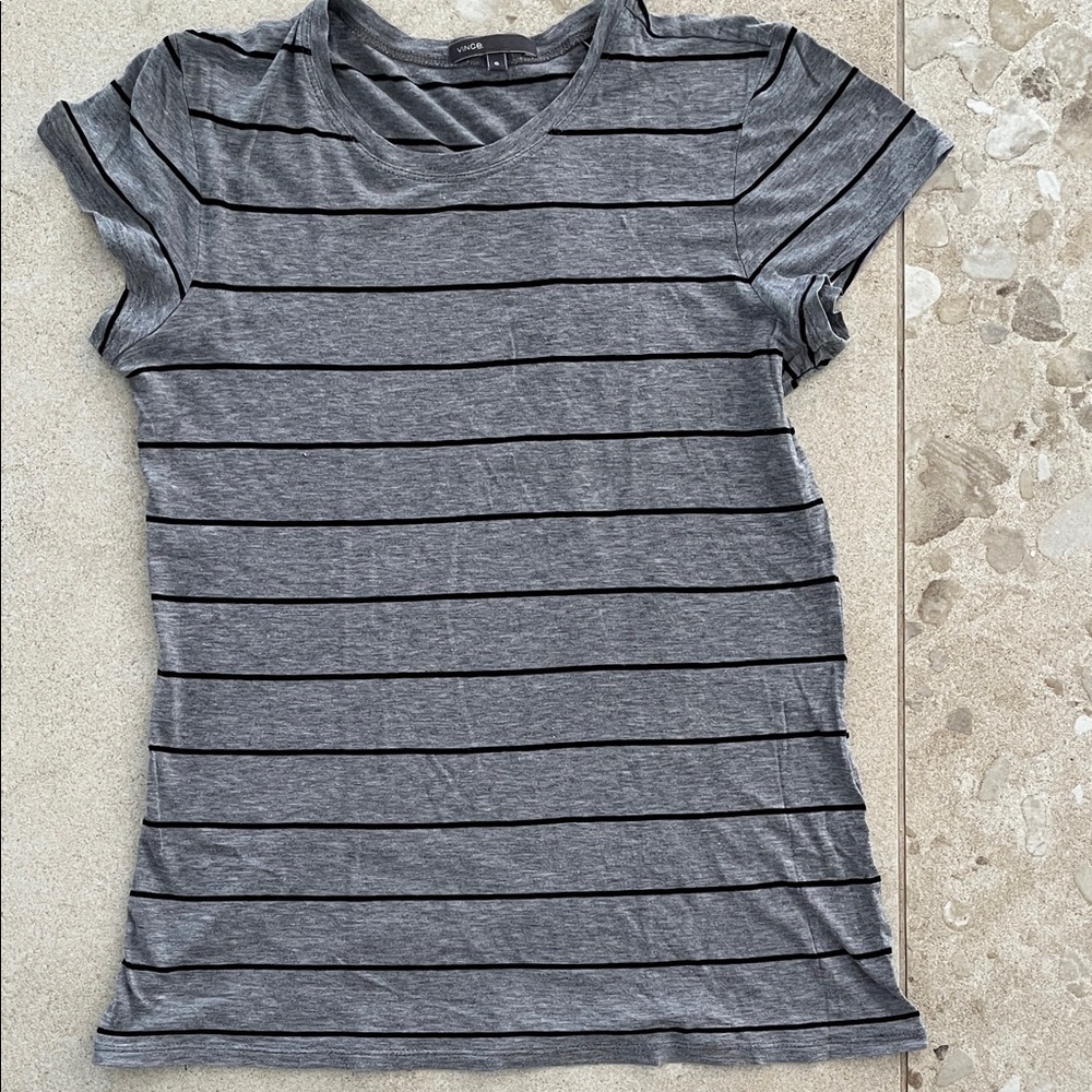 Vince Charcoal and Black Striped Tee